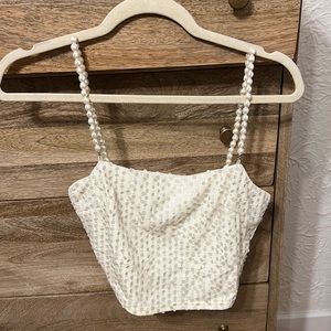 Sequin pearl strap top